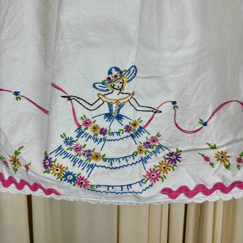 Child Dress VTG Pillowcase White Ruffled Sleeve Hand  Embroidered Design | 24mo - Picture 4 of 10